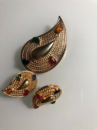 Vintage Avon Gold Tone Brooch And Earring Set 4