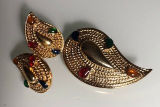 Vintage Avon Gold Tone Brooch And Earring Set 5