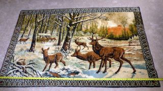 Large Vintage Tapestry Deer Outdoor Scene Italy 74 " X 48 " Wall Hanging