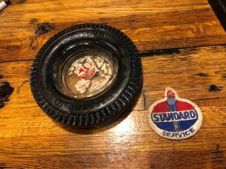 Vintage Standard Oil Service Station Hat Patch Sign Rhino Armstrong Ash Tray Tir