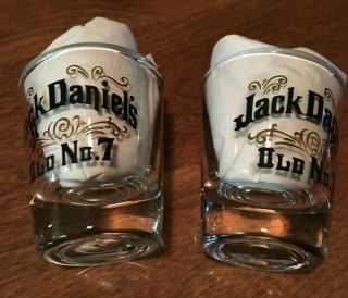 2 Vintage Jack Daniels Shot Glasses Old No 7 Gold Black.