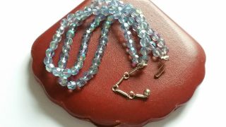 Czech Vintage 2 Rows Blue Aurora Borealis Faceted Glass Bead Necklace
