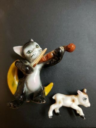 Hey Diddle Diddle Nursery Rhyme,  Vintage Figurine Cat Fiddle Cow Moon Porcelain