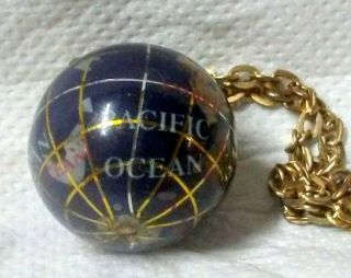 Vintage Blue Lapis Lazuli Gemstone World Globe Pendan Goldtone Necklace
