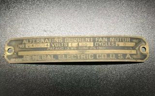 General Electric Co Vtg Usa Alternating Current Fan Motor Metal Industrial Tag