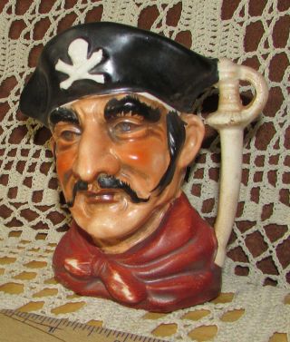 Pirate Vintage Porcelain Toby Mug With Sword Handle 4.  5 " Tall Cup