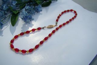 Vintage Very Pretty Red Crystal Glass Beads Necklace