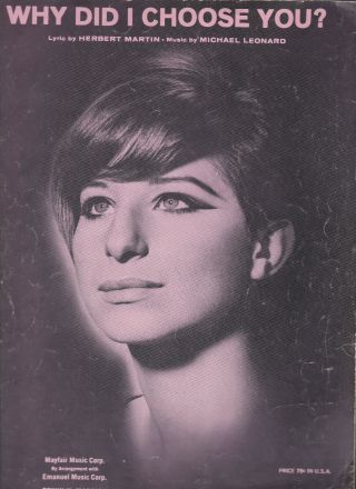 Sheet Music Barbra Streisand Picture Cover Vintage 1965 Why Did I Choose You