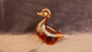 Vintage Wedgwood Art Glass Duck - Paperweight - Brown / Amber