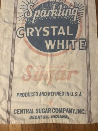 Vtg 100 Pound CLOTH Crystal White Advertising Central SUGAR BAG Decatur Indiana 2