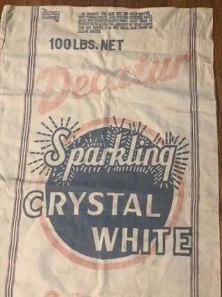 Vtg 100 Pound CLOTH Crystal White Advertising Central SUGAR BAG Decatur Indiana 3
