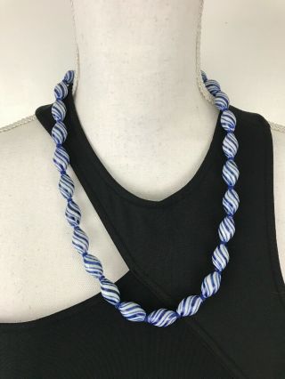 Antique Vtg Blue And White Porcelain Chinese Beads Necklace 25”