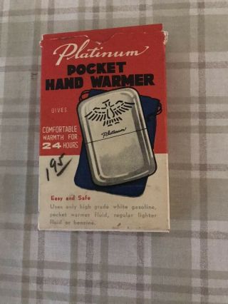 Vintage 1940s Platinum Pocket Handwarmer Comfortable For 24 Hours.