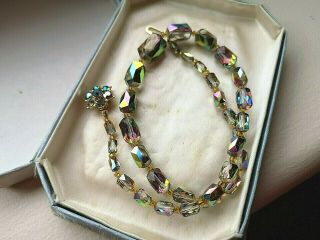 Vintage Jewellery Stunning Art Deco Carnival Rainbow Ab Glass Bead Necklace