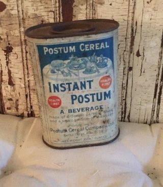 Vintage Instant Postum Cereal Co.  Tin Battle Creek Mich.  8 Oz