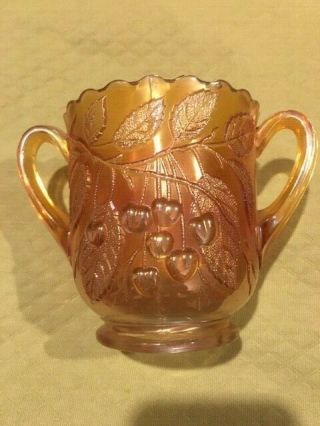 Vintage Marigold Cherry Chain Sugar Bowl Carnival Glass