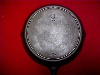 Vintage Cast Iron " Lodge " Skillet No 8 W/ 3 Notches In Heat Ring,  Marked Sk