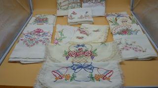 Vintage Embroidery Crochet 5 Dresser Scarves & Pillow Cases 3 Pairs 8 Singles