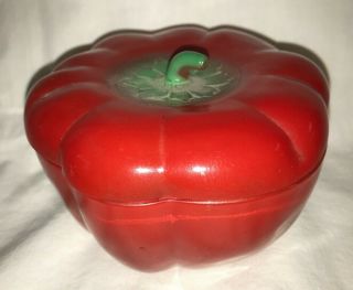 Vintage Hazel Atlas Glass Tomato Condiment Jar Container Jam Jelly Red Paint