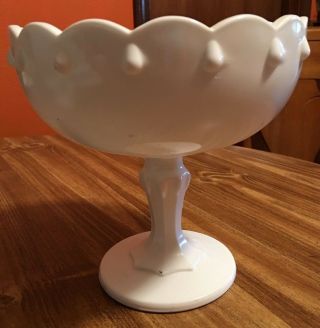 Vtg Milk White Glass Pedestal Bowl Compote Indiana Glass Teardrop Pattern