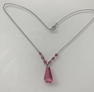 Vintage Art Deco Crystal Pendant Necklace Pink