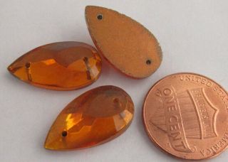 101 Vintage German Glass Big Golden - Orange - Brown Sew - On Drop Stones 20mm X 11mm