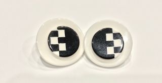 Vtg 1980’s Mod Black White Check Earrings Layered Circle Lucite 1 3/8” Pierced