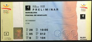 1992 Barcelona Summer Olympics Swimming Ticket Piscina Montjuic Vintage