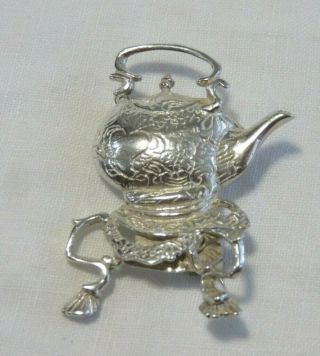 Very Cute Vintage Sterling Silver 1 7/8 " Teapot Kettle Pin Brooch 8.  8 Grams