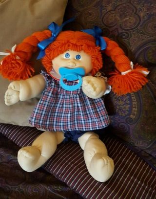 Vintage Cabbage Patch Doll Paci Red Braids Blue Eyes Ok Tag No Pox Clothes Cpk