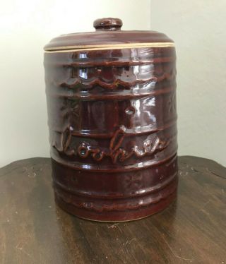 Vintage 1950s Marcrest Daisy & Dot Stoneware Large Brown Cookie Jar