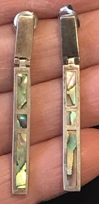 Vintage Boma Sterling Silver 1 - 5/8”l Hinged Bar Drop Earrings With Abalone Inlay