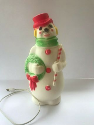 Vintage Christmas Lighted Blow Mold Snow Man Empire 14 In Tabletop