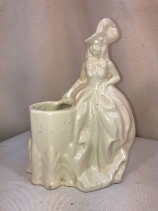 Vtg 40 - 50’s Haeger Usa Pottery Art Victorian Lady Flower Planter Vase Pen Holder