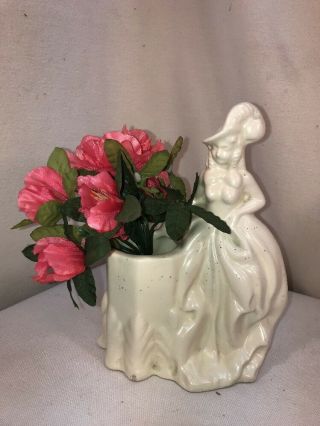 Vtg 40 - 50’s Haeger USA Pottery Art Victorian Lady Flower Planter Vase Pen Holder 4