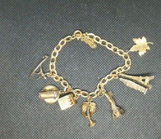 Vintage 1/20 12k Gold Filled Charm Bracelet W/ 8 Sterling Vermeil Charms 33g