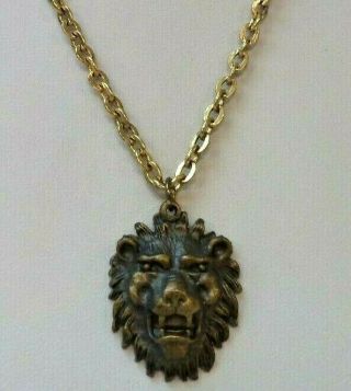 Stunning Vintage Estate Lion Head Cat Gold Tone 18 " Necklace 2307p