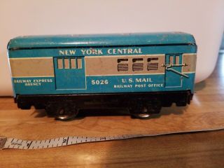 Marx Vintage 4 Wheel,  6 ",  Us Mail Railway Post Office Blue Car 5026
