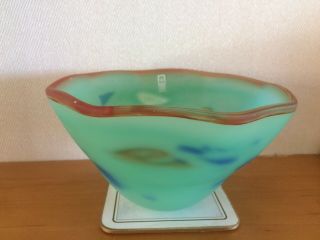 Mdina Glass Vintage Bowl.  Medium Size,  Green,  Signed And Label.