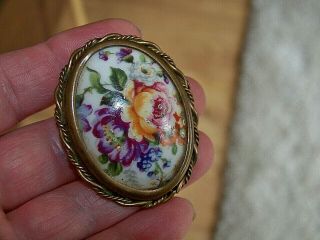 Vintage Jewellery Signed Limoges France Porcelain Painted Cameo Brooch Shawl Pin
