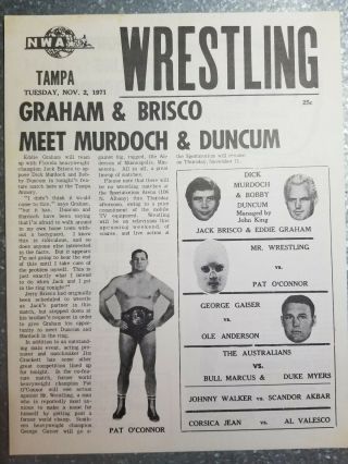 Vintage Nwa Florida Championship Wrestling Program 1971 Tampa Brisco Graham Exc