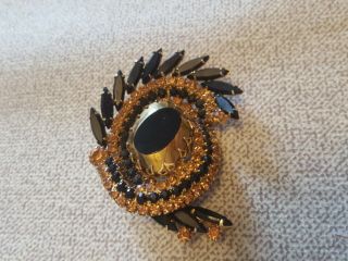 Vintage Jewelry Black And Gold Brooch Unique Shaped Owl 