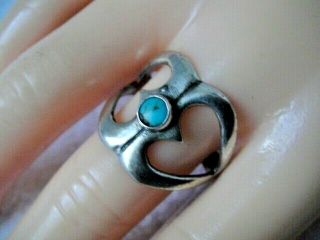 Vintage Old Pawn Navajo Sand Cast Sterling Silver Snake Eye Turquoise Ring Sz 10