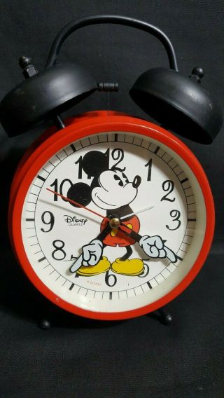 Disney Vintage Mickey Mouse Two Bell Alarm Clock Quartz Red &black