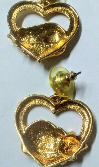 Vintage Designer Signed AVON Cats Heart Shaped Goldtone Dangling Earrings 5