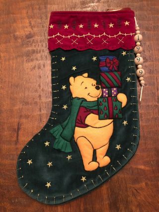 Vintage 1999 Disney Velvet Christmas Stocking Winnie The Pooh,  Great Shape