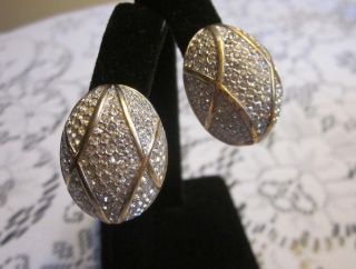 Vintage Ciner Pave Crystal Clip Earrings Gold Toned Signed