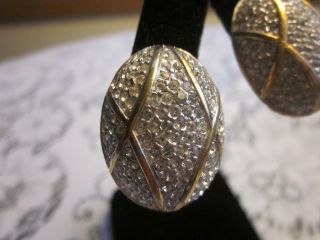 Vintage Ciner Pave Crystal Clip Earrings Gold Toned Signed 2