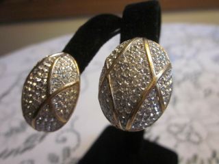 Vintage Ciner Pave Crystal Clip Earrings Gold Toned Signed 3