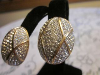 Vintage Ciner Pave Crystal Clip Earrings Gold Toned Signed 4